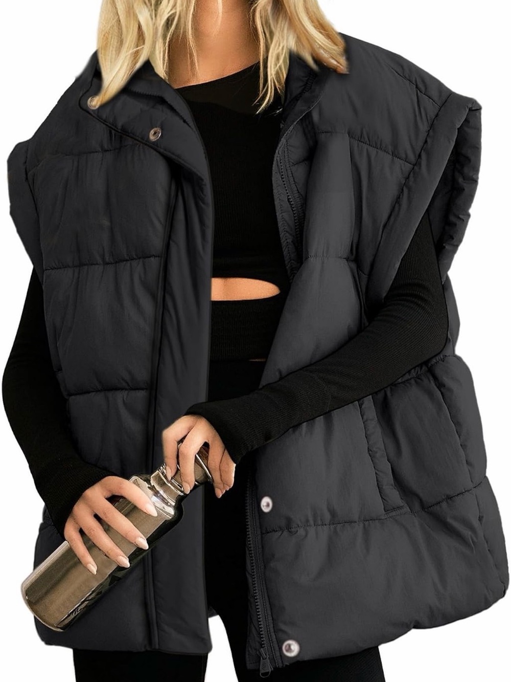 Classic Black Puffer Vest - Women's Sleeveless Coat